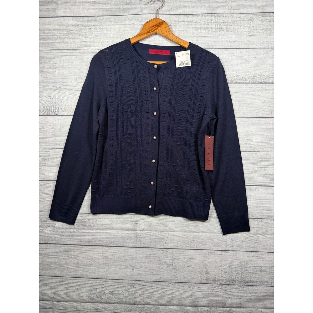 Love Scarlett Women's PM Navy Pointelle Pearl Button Cardigan NWT 4360